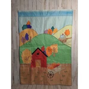 Harvest Yard‎ Flag. Barn With Pumpkins In Wheelbarrow. 28"x40". Waterproof
